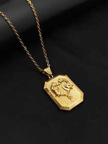 1pc Stainless Steel 18K Gold Plated Oil-Pressed 3D Portrait Dragon Pendant Necklace, Elegant Hip-Hop Personalized Necklace - Yellow Gold - View 7