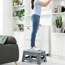 yoonispro 15-Inch Extra Wide 9 Inch Height Heavy Duty Folding Step Stool, Safer And More Comfortable Non-Slip Foldable Collapsible Plastic Stool For Adults, For Kitchen Bathroom Bedroom (Black, White, Grey) - Multicolor - View 6