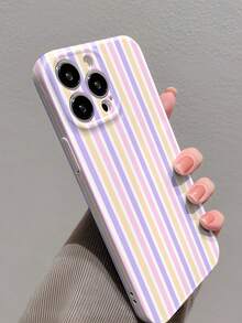 1pc Minimalist Personalized Colorful Striped Pattern Precise Cutouts Glossy Film Full Coverage Hard Phone Case Compatible With IPhone 11/12/13/14/15/16 Pro Max - Multicolor - View 2