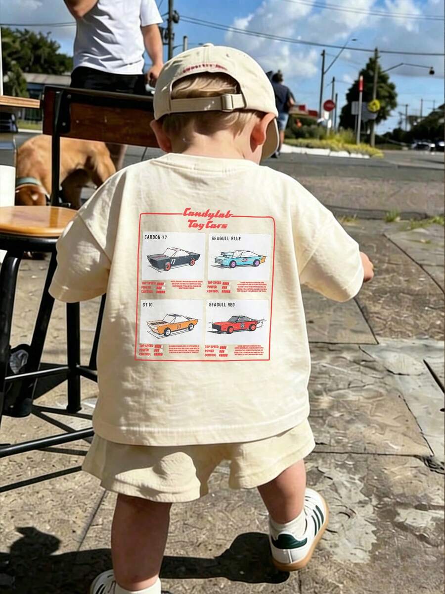 1件幼儿男童“Candylab玩具车”图案印花休闲圆领短袖T恤 - 杏色 - 查看 1