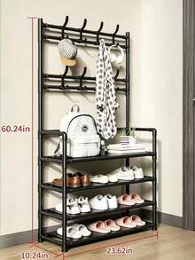 1 Multi-Functional Iron Art Coat And Shoe Rack, 4/5 Tiers, With 8 Hooks - Easy Assembly, Black/White Shoe Rack, Shoe Storage Rack - Multicolor - View 15