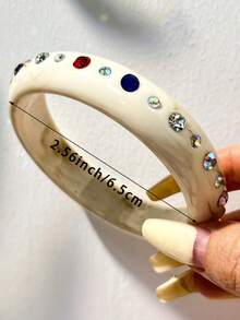 Brazalete de resina delgado vintage rojo y blanco con incrustaciones de turquesa y diamantes de imitación multicolor, pulsera ancha apilable con forma asimétrica tallada vintage, accesorio de muñeca llamativo, adecuado para fiestas, vacaciones y uso diario de mujeres - Multicolor - Ver 11