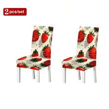 Universal Size Strawberry Print Stretch Chair Covers, Packs(1/2/4/6/8Pcs), Two Designs: Full Strawberry & Red Gingham Strawberry, High Elastic Full Wrap Washable, 2D Printed, Easy Install For Kitchen, Party Decor & Gifts. - Multicolor - View 14