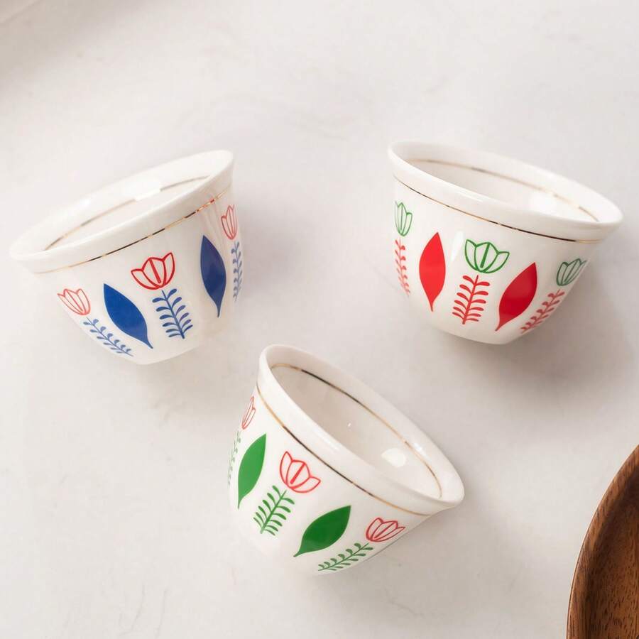90ml 花卉圖案陶瓷阿拉伯咖啡杯，北歐風濃縮咖啡杯，居家廚房餐具小茶杯