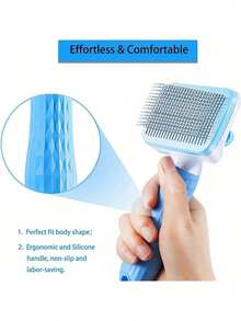 1pc Pet Massage Comb, Pet Deshedding Grooming Brush, One-Click Easy Removal Of Loose Undercoat For Dogs And Cats - Blue - View 5