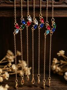 Vintage Palace Style Colorful Gemstone Teardrop Bracelet, Luxury Contrast Color Artificial Diamond French Elegant Thin Chain Bracelet, Women's Fashion Bracelet - Gold - View 2