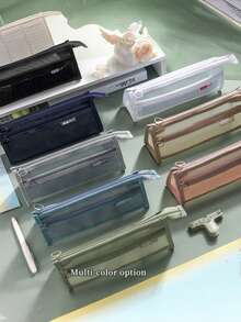 tonxiyuemu Transparent Mesh Pencil Case, Student Stationery Bag, Minimalist Design, High Aesthetic, Portable And Convenient For Storing Stationery. Perfect For Use During Back To School Season At School. - Single Piece - View 5