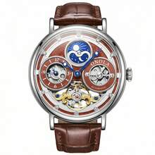 ONOLA Brand Men's Automatic Mechanical Watch, Business Casual Waterproof Skeleton Dial Mechanical Watch With Date, Month And Multi-Time Zone - one-size - View 9