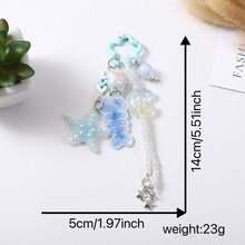 1pc Cute Iridescent Resin Star Keychain, Mixed Color Beads Floral Round Ring Heart Moon Pendant Bag Charm, Cute Teen Backpack Accessory Christmas Gift - Multicolor - View 7