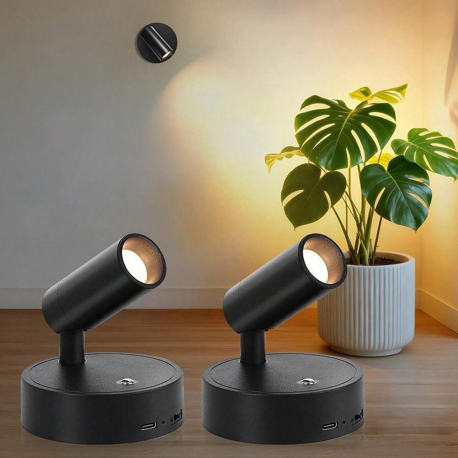 1個可充電式磁吸LED強光燈，適合室內使用 - 半嵌入式室內變色壁燈，即插即用燈具，50度可旋轉室內照明，三色可調 + RGB多色，Type-C充電，適合許多節日禮物推薦
