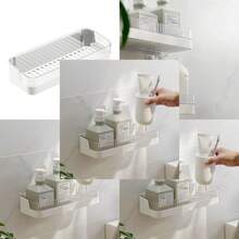 Wall-mounted bathroom storage rack, bathroom simple storage rack without holes bath rack - Blanco - Ver 1