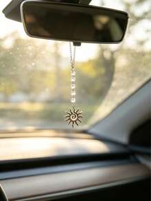1 pieza Adorno colgante para espejo retrovisor de coche con forma de sol espiral estilo bohemio, cadena de cuentas de cristal transparente, colgante decorativo de moda para interior de vehículo - A - Ver 5