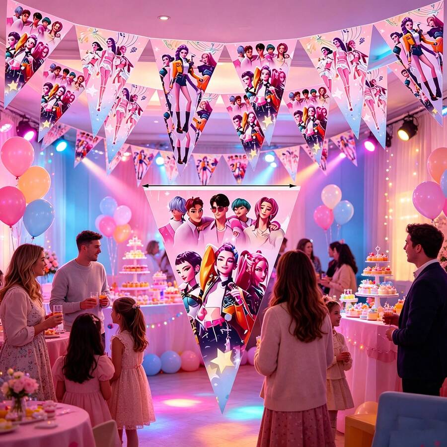 Fournitures de fête d'anniversaire, cadeaux d'invités, bannière anime StarChasing Kpopdemomhunters, K-POP KPOPER, jouets inspirés des Guerreras, Ins mignon, esthétique KPOOP, soutien aux fans, concert, salle de classe, dortoir, multi-scénarios - Multicolore - Voir 1