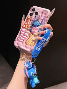 Disney Lilo And Stitch Phone Case : 3D Fluffy Pattern Border Protector Phone Soft Phone Case With A Free Cute Stitch Bracelet Chain Lanyard, Stitch, Lilo, Angel, For Apple 17 Promax 17 Pro 16 15 14 13 12 11 Pro Max XS Max X XR Soft Cover Summer Phone Case - White - View 4