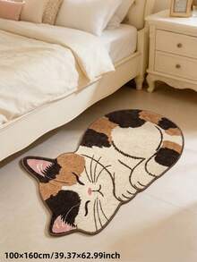 1pc Summer New Arrival, Prone Calico Cat Shaped Decorative Rug, Soft And Absorbent, Decorative Rug, Bedroom Decor, Small Rug, Rug, Home Decor, Living Room Rug, Living Room Small Rug, Bedroom Rug, Living Room Home Decor, Outdoor Rug, Washable Rug - Multicolor - View 2