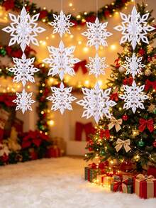 12pcs White Colorful Hanging Snowflake Decorations, 3D Christmas Paper Snowflake Garland, Christmas Party Backdrop Decor, Snowflake Hanging Ornaments, Christmas Decorations, Ceiling Decor, Winter Party Decorations, Frozen Theme Birthday Party Backdrop Decor, Wedding Decorations, Christmas Party Photo Props, Christmas Party Supplies, Christmas Gifts, New Year Decorations - White - View 10