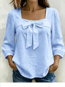 Women's Casual Bow Shirt Top • Elegant Special ZLLZ • Spring Summer - Blue - View 2
