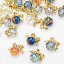 16mm Glass Triangular Faceted Round Beads With Alloy Bowknot DIY Pendant Loose Beads Necklace Earring Accessories For Keychain Bag Phone Car Hanging Decor - 16mm Triangular Facet + Bow Pendant - View 2