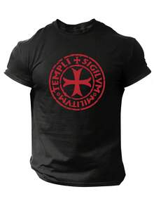 Men's Short-Sleeved T-Shirt For Spring/Summer, Printed With The Knights Templar Logo. - 白色 - 查看 6