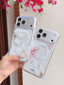 2pcs Lily Flower Phone Case, Magnetic Wireless Charging Transparent Shockproof Phone Protective Cover, Soft+Hard Material Suitable As Holiday Gift For 15 16pro/Promax/14 15 16plus Unisex, Anti-Fingerprint And Anti-Scratch Transparent Glossy Cover, TPU Material - Multicolor - View 3