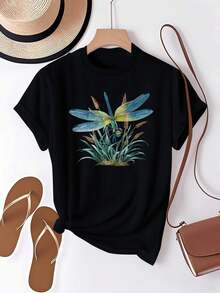 la playa, picnics y la oficina - Diseño de libélulas lavable aáquina - Corte holgado, con un encantador patrón de libélulas y hojas - Elegante y versátil, adecuada para todas las estaciones. - Negro - Ver 1