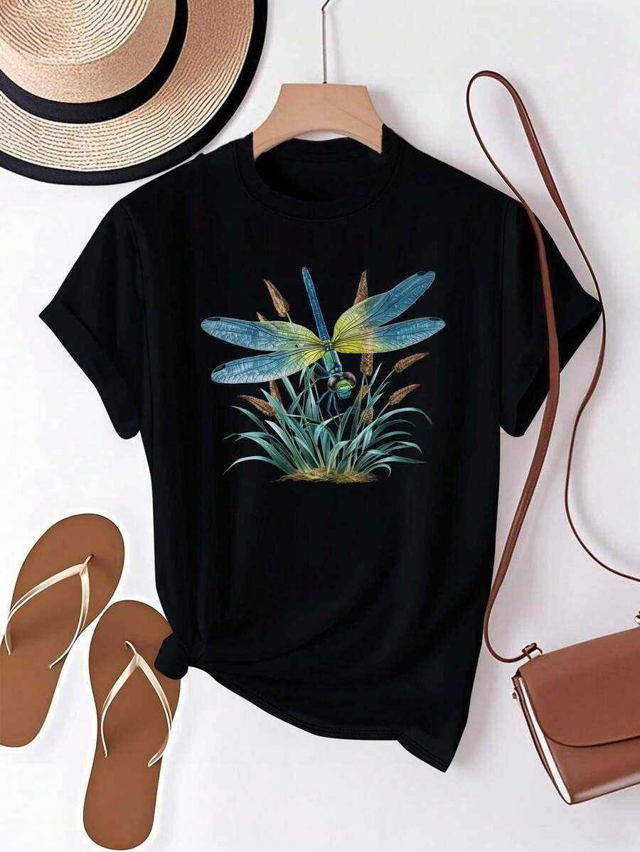 la playa, picnics y la oficina - Diseño de libélulas lavable aáquina - Corte holgado, con un encantador patrón de libélulas y hojas - Elegante y versátil, adecuada para todas las estaciones. - Negro - Ver 1
