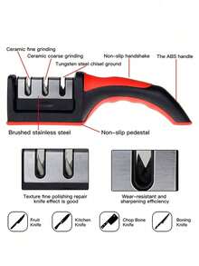 1 Multifunctional Household Knife Sharpener, Manual Kitchen Sharpening Stone, Three-Stage Quick Repair Tool, Compatible With Cutting Tools, Scissors And Other Accessories, Made Of Tungsten Steel Material, Essential Kitchen Tool, Father Mother's Gift - A - View 6