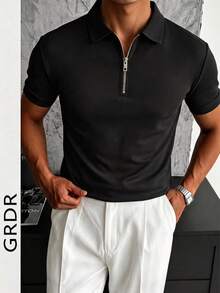 GRDR Men's Fashion Solid Color Polo Shirt | Exquisite Design | Summer Essential | Easy To Match | Showcase Your Style - Black - View 10