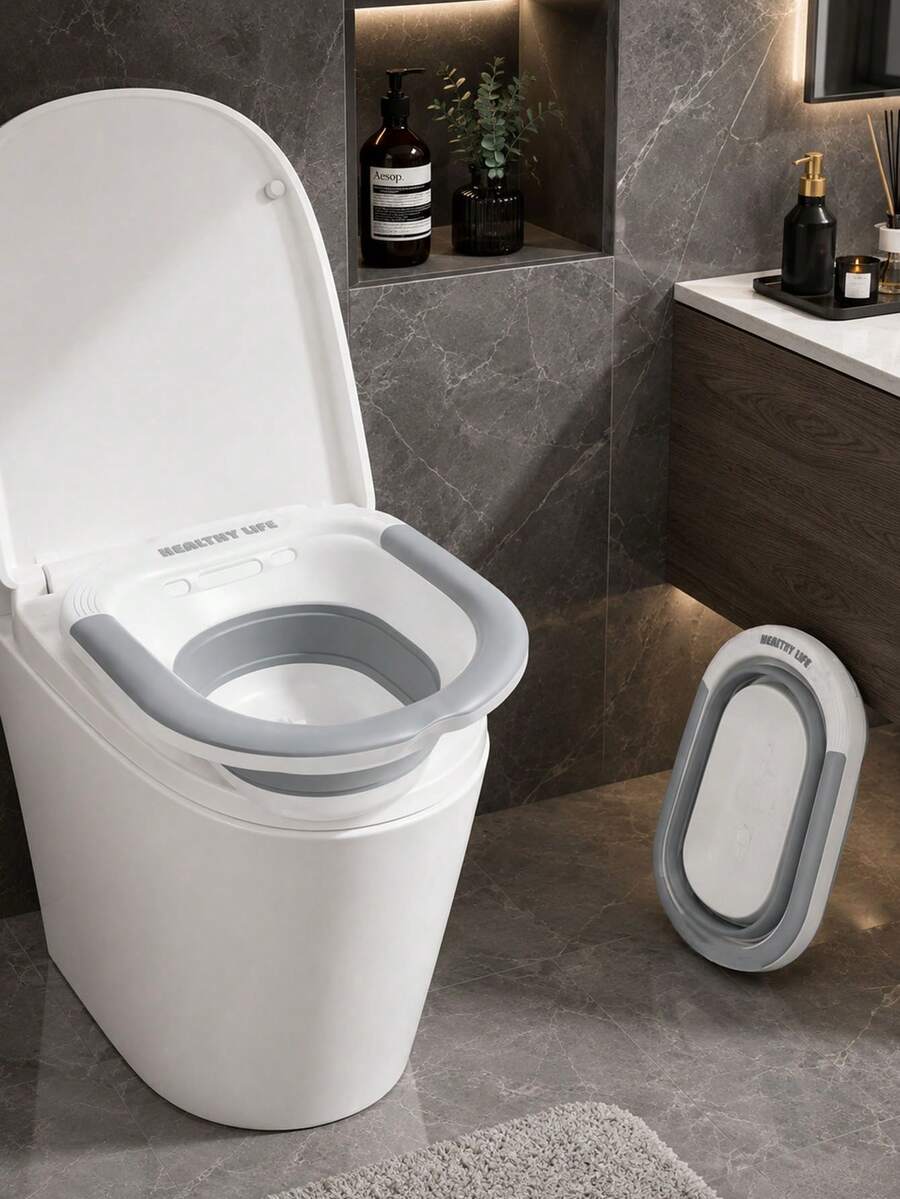1pc Foldable Portable Toilet Basin, Space Saving Bathroom Cleaning Basin, Compact PP & TPR Folding Tub For Home, Travel & RV Use