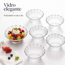 Jogo de sobremesa de vidro bowls taça tigela 6pcs 270ml grosso decorado cotton - 6unds 110ml - Visão 5