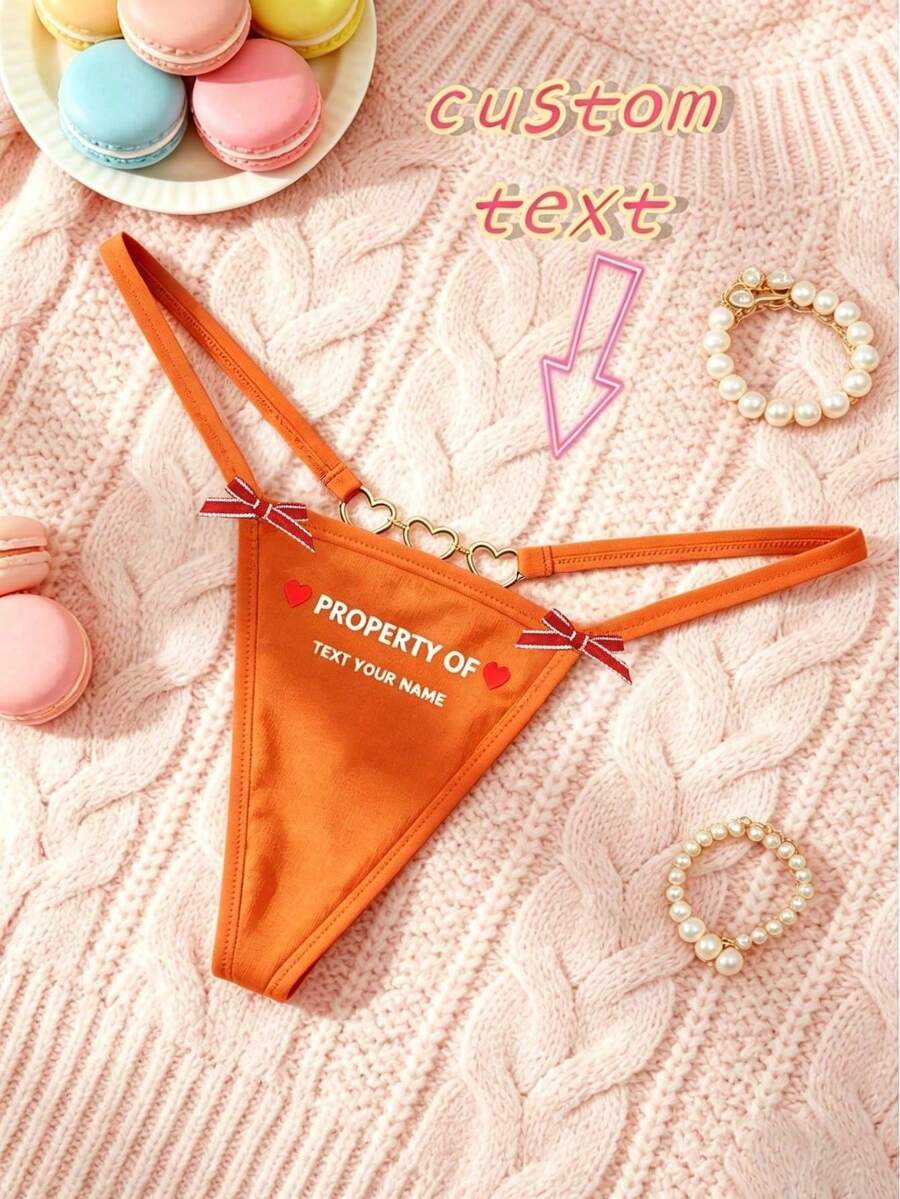 Conjunto de bragas negras cómodas personalizadas con letras para mujer, personalización de cara, personalización de patrón, bragas personalizadas con patrón de cara, regalo para vacaciones - Naranja - Ver 1