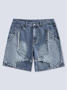 Pantalones cortos vaqueros de pierna ancha y holgada, pantalones cortos vaqueros medianos y holgados estilo Y2K, estilo casual de calle, pantalones cortos vaqueros con bolsillos laterales de algodón para el verano - Azul - Ver 6