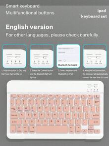 Funda con teclado inalámbrico Bluetooth compatible con iPad, unicolor rosa, con función de suspensión/activación automática, teclado desmontable, batería de 150mAh, soporte delgado y ligero con portalápices, regalo profesional de oficina para cumpleaños - Rosa - Ver 9
