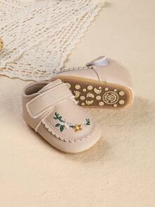 1雙嬰幼女童刺繡花朵時尚可愛防踢公主鞋，適合春秋季節 - 杏色 - 查看 6