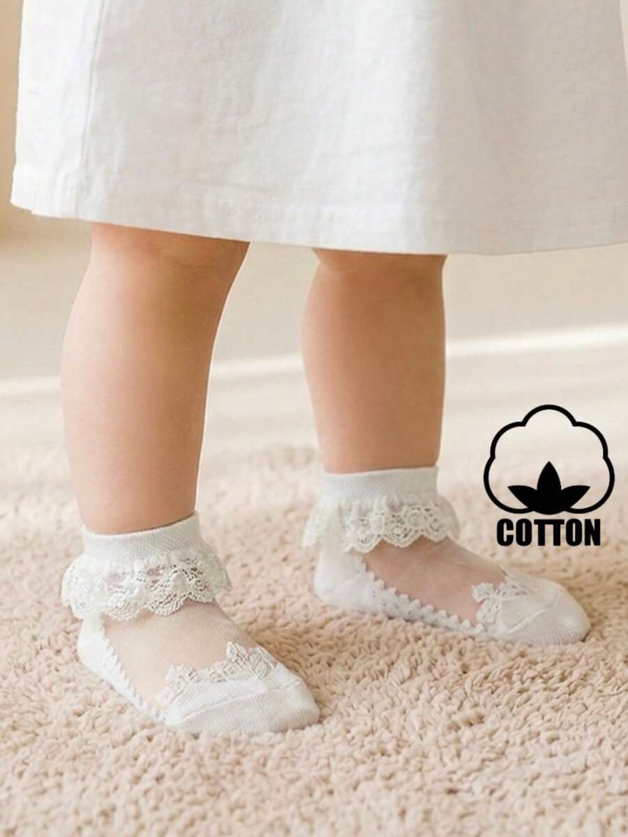 1雙女童幼兒薄款透氣冰絲玻璃纖維棉短襪 嬰兒襪 - 杏色 - 查看 1