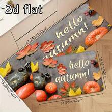 1 pieza/2PCS/3PCS Alfombras de piso de otoño, impresas con hojas de arce, calabazas y letras "Hola Otoño". Antideslizantes, absorbentes de agua y lavables a máquina. Decoración de estilo rústico para cocina, sala de estar, pasillo, baño y entradas - Multicolor - Ver 13