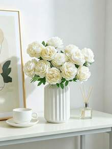 5 Peças Flores Artificiais de Peônia de Seda Realistas, Adequadas para Casamento, Dia dos Namorados, Artesanato DIY, Decoração Doméstica, Decoração de Primavera e Decoração Externa - Branco leitoso - Visão 2
