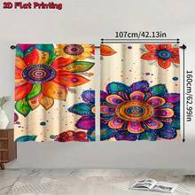 2pcs Bohemian Style Mandala Floral Print Rod Pocket Curtains, Modern Polyester Curtains, Suitable For Bedroom, Kitchen, Office, Living Room - Machine Washable, Multi-Functional Room Decor, Living Room Curtains - Multicolor - View 14