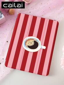 1pc Coffee Striped Pattern Design Tablet Protective Case, Compatible With IPad 10.2 Inch 2021/2020 10th/9th/8th Generation, (A16) 11 Inch 11th Generation 2025, Compatible With Samsung Galaxy Tab A8 10.5 Inch 2022, Tablet Protective Case, Built-In Pen Slot, Supports Auto Sleep/Wake Cover - Multicolor - View 2
