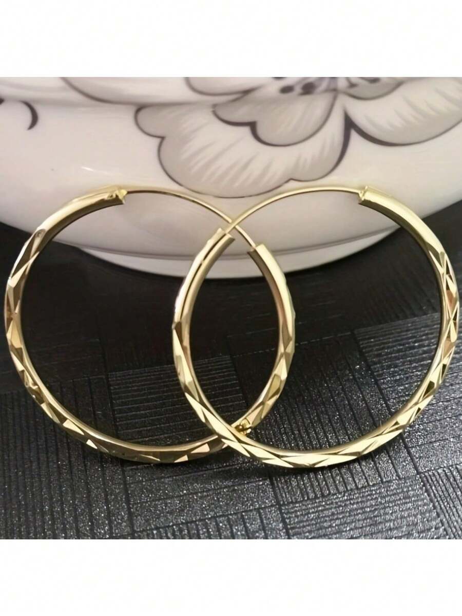 1對大號銀色刻面耳環,幾何刻面夾式設計,適合女性日常配戴,無包裝盒 - A - 查看 1