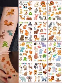 12 Sheets Animal Tattoo Stickers, 130 Animal Pattern Hand Tattoo, Penguin, Rabbit, Kangaroo, Monkey, Sheep And Elephant Elements Body Stickers, Waterproof Realistic Temporary Fake Tattoo Stickers, Suitable For Arms, Perfect Birthday Holiday - Multicolor - View 1