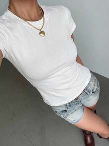 Summer Outfit: White Casual Street Style Simple Slim Fit Women's T-Shirt - White - View 5