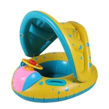 Summer Car-Shaped Baby Swimming Ring With Detachable Sunshade, Vibrant Yellow & Blue Color With Water Drop Print, Cute & Lively, Suitable For Various Water Play Scenarios, Allowing Babies To Enjoy Cool Water Fun Under The Sunshine. - Multicolor - View 14