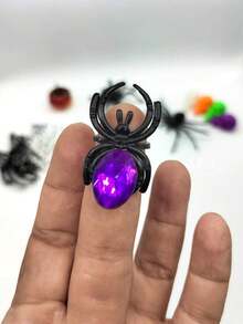 40 piezas Anillos de araña de diamante de Halloween con gemas de colores, joyería de plástico para bromas - A - Ver 10