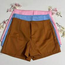 Set Of 3 Women's Tailored High-Waisted Dress Shorts, Elegant, Casual, Summer Fashion, Work, Office - 焦糖色/淺藍色/淡粉紅色 - 查看 1