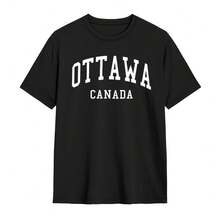 OTTAWA CANADA Bow Print With Large, Elegant White Lettering, Modern Urban Design, Ideal For City Walks And Casual Events, Men's T-Shirt - 黑色 - 查看 3