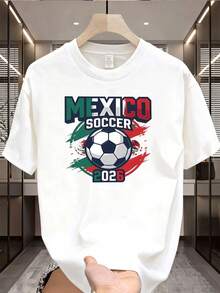 Camiseta de hombre, nueva colección de verano 2026, camiseta de moda masculina estilo casual urbano con diseño de fútbol mexicano 2026, ropa deportiva casual para adultos. 1OUE - Blanco - Ver 1