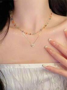 多巴胺彩色水晶項鍊女款，高端小眾鎖骨鍊 - 金色 - 查看 6