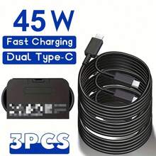 3 pièces Câbles de charge ultra-rapide double USB-C 45 W, 5 A, PD, compatibles avec les séries iPhone 17, 16 et 15 Pro Max, ainsi qu'avec Huawei. - Noir - Voir 1