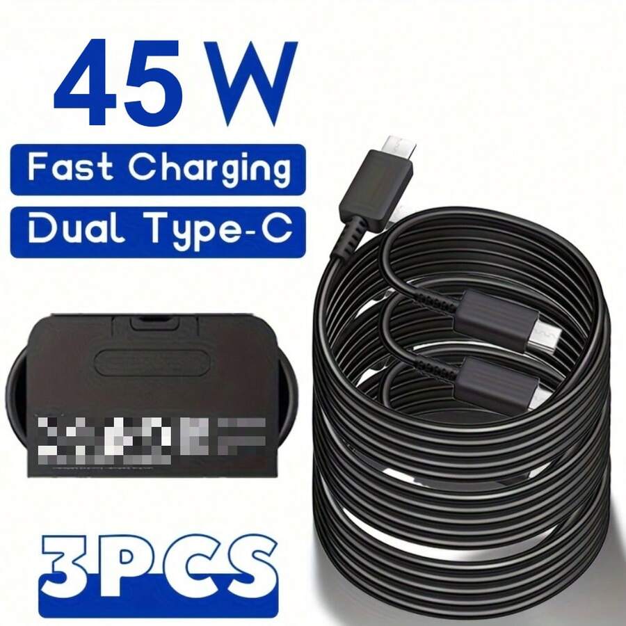3 pièces Câbles de charge ultra-rapide double USB-C 45 W, 5 A, PD, compatibles avec les séries iPhone 17, 16 et 15 Pro Max, ainsi qu'avec Huawei. - Noir - Voir 1